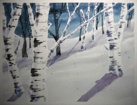 winter landscape watercolor