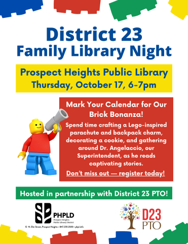 D23 Family Library Night, District 23 PTO, family fun, craft, creating, decorating, eating, stamp card, exploring, reading, storytime, hunt, backpack charm