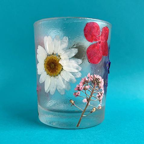 pressed flowers, votive, candle holder, prospect heights library, prospect heights, library program