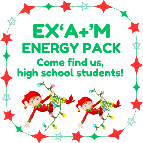 exam energy pack, sweets, salty snacks, activities, jokes, fidget gadgets, coloring, surprises, 