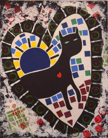 Valentine cat in heart, paper mosaic