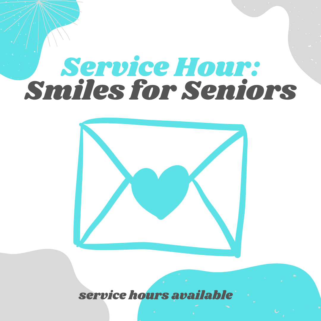 image says "service hour: smiles for seniors" with clipart of an envelope