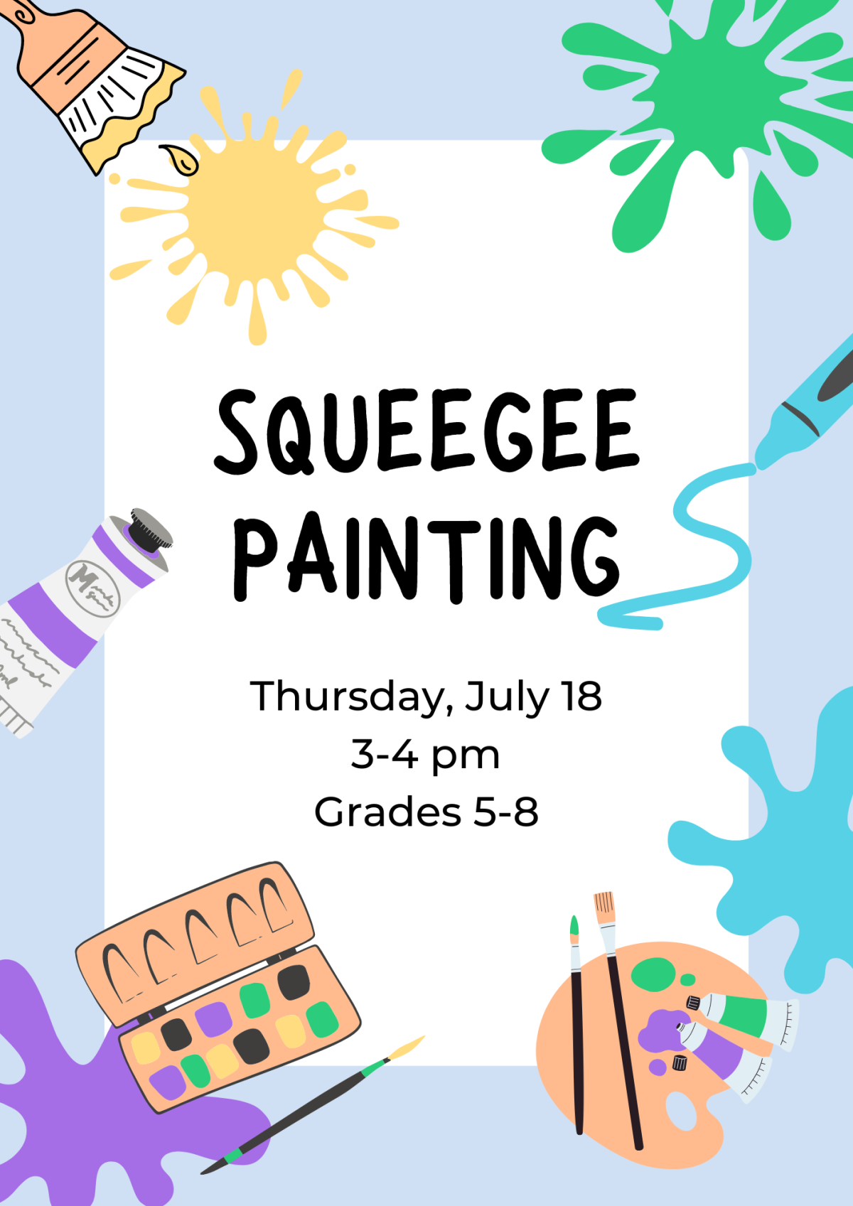 squeegee painting, painting, paint, art, craft. arts, crafts, prospect heights, prospect heights library, library, program