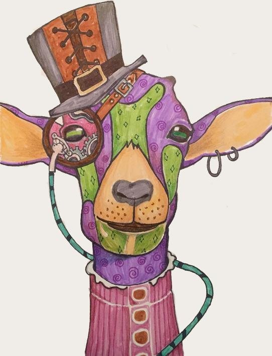 steampunk goat animal marker colored pencil