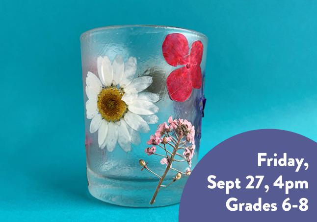 phpl, Prospect Heights Public Library, Pressed Flower Votive Craft, create, be creative, make your own, floral design, kids craft, Youth